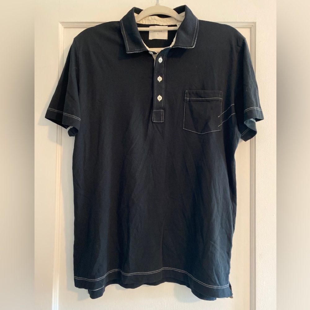 Billy Reid Minimalist Casual Preppy Polo Black White Size Large